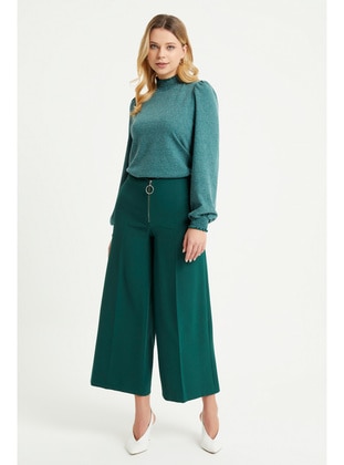 Zippered Wide Leg Trousers Emerald