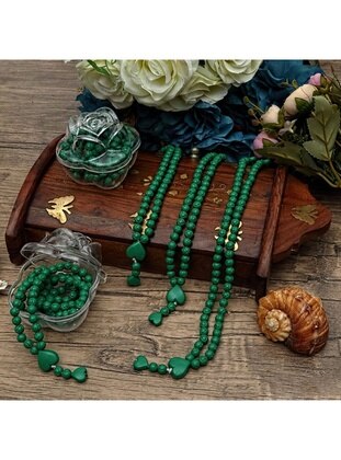 Rose Box Rosary Tasbih Heart Embroidered Green