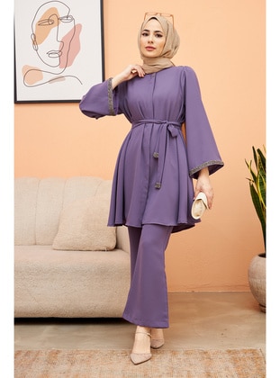 Flared Pants Trousers Tunic Set Lilac