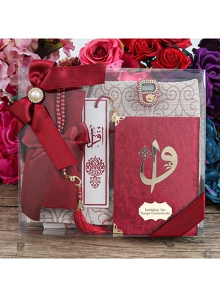 Yasin Book & Luxury Stone Zikr Counter & Pearl Rosary Tasbih With Tassel & Shawl & Taffeta Prayer Rug Gift Set