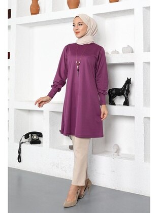 Necklace Detailed Hijab Tunic Purple