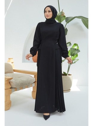 Side Pleated Dress Black