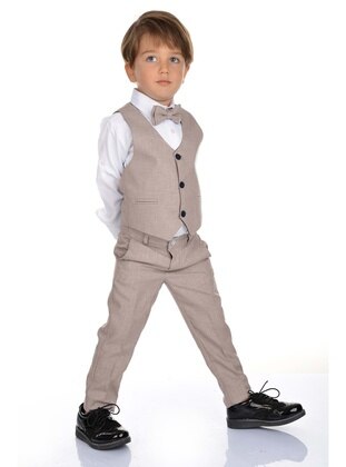 Boy'S Suit With Vest-Beige