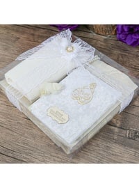 Cream - Gift Velvet Yasin Book, Prayer Mat, Shawl, Pearl Prayer Beads, Acetate Box
