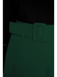 Belt Detailed Flared Skirt Emerald