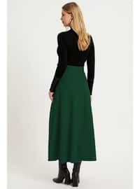 Belt Detailed Flared Skirt Emerald
