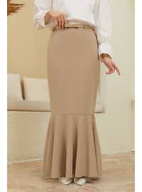 Flounced Belt Detailed Skirt Beige