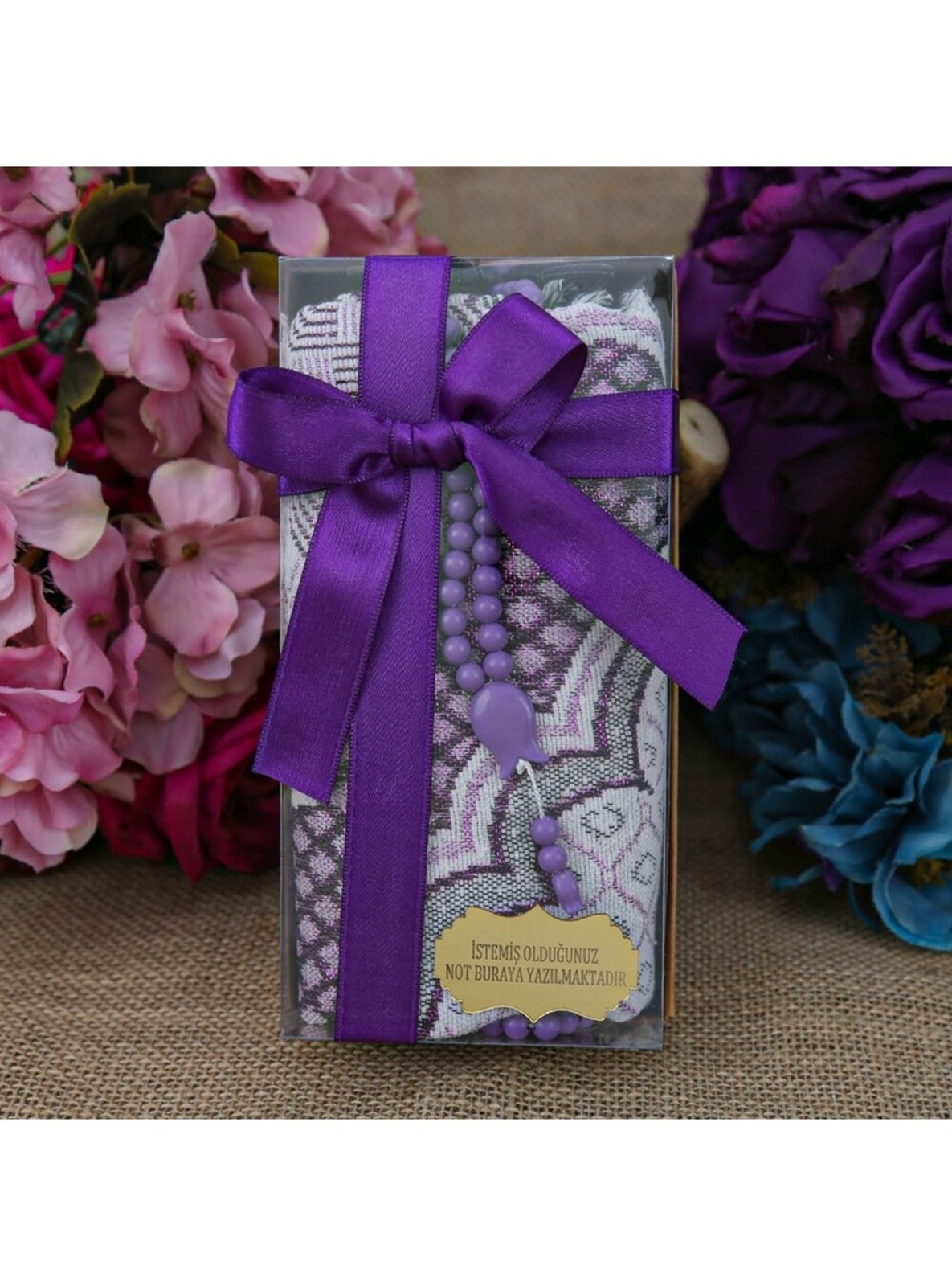 Gift Broker Prayer Rug Purple, Scented Rosary Tasbih Lilac, Kraft Acetate In A Box (20×10) Set