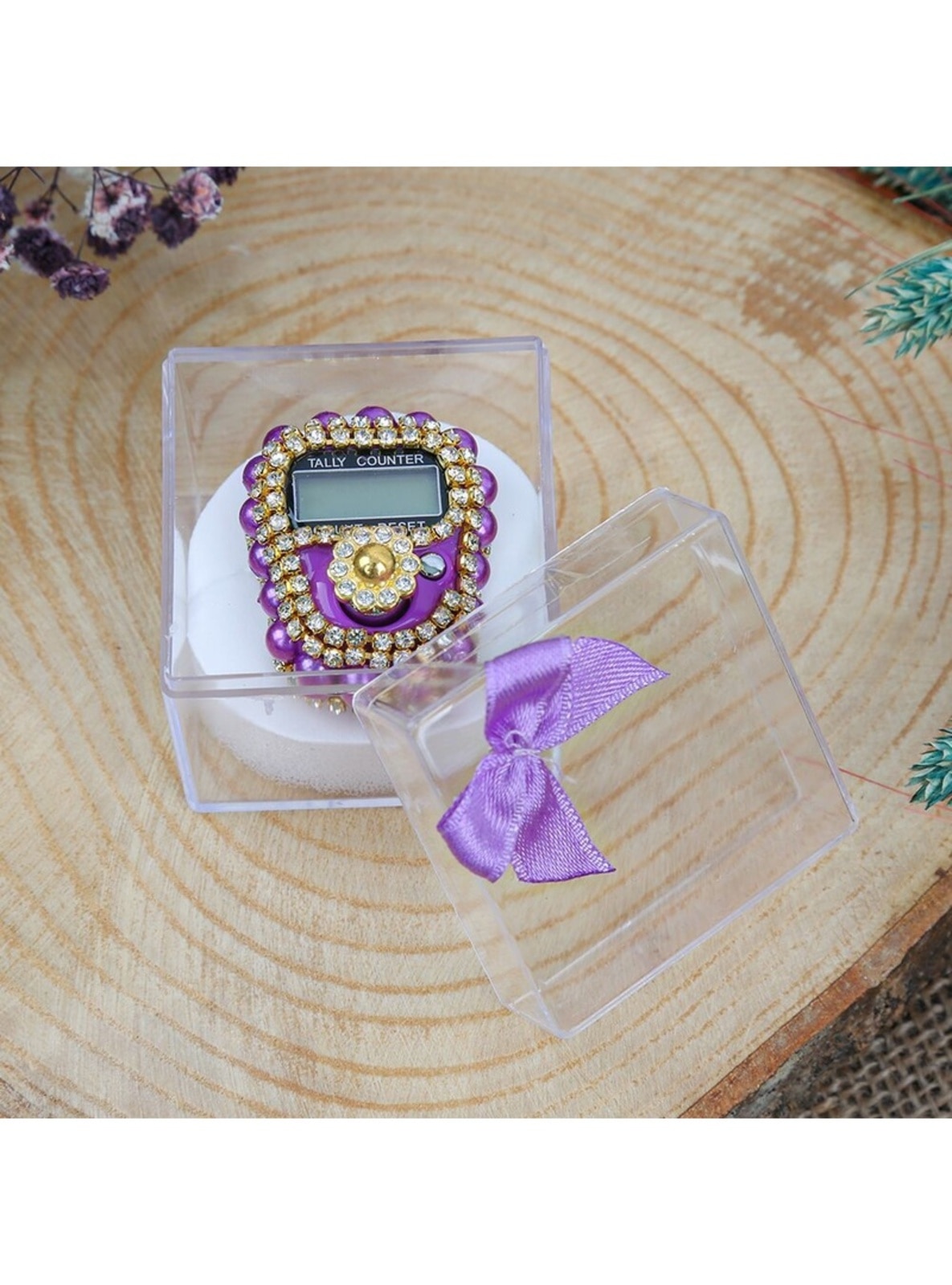 Purple Zikr Counter With Luxury Stones