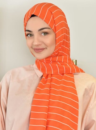 Orange - Striped - Viscose - Shawl - Burden İpek