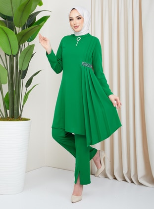 Green - Unlined - Crew neck - Suit - Olcay
