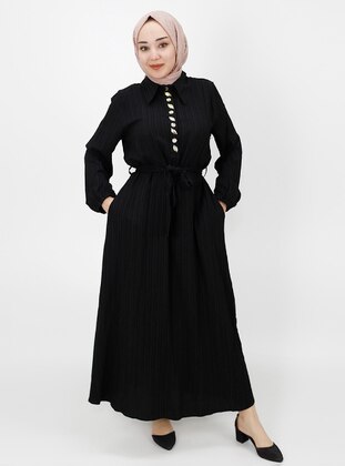 Black - Scoop Neck - Unlined - Modest Dress - Armağan Butik
