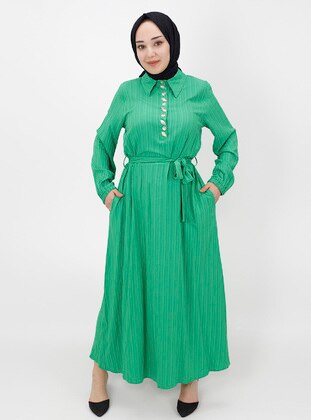 Green - Scoop Neck - Unlined - Modest Dress - Armağan Butik