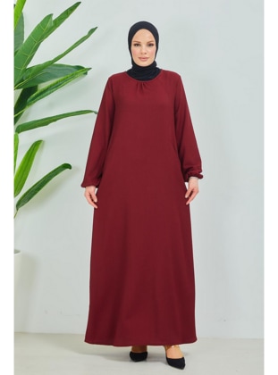 Burgundy - Modest Dress - Burcu Fashion