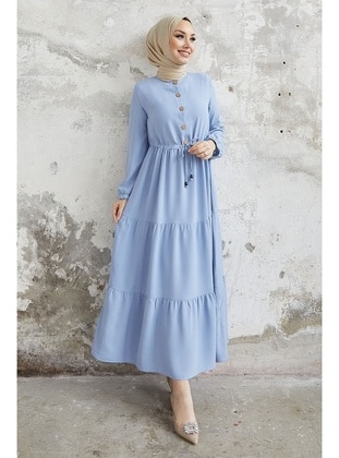 Baby Blue - Button Collar - Modest Dress - InStyle