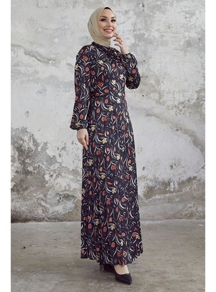 Black - Floral - Modest Dress - InStyle