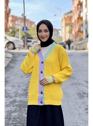 Yellow - Knit Cardigans  - Modapinhan