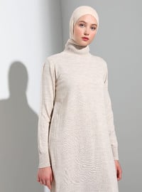 Stone Color - Unlined - Polo neck - Knit Dresses