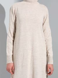 Stone Color - Unlined - Polo neck - Knit Dresses