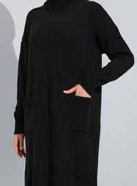 Black - Unlined - Polo neck - Knit Dresses