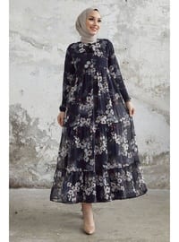 Black - Floral - Modest Dress