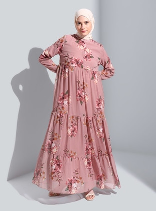 Dusty Rose - Multi - Polo neck - Fully Lined - Modest Dress - Bürün