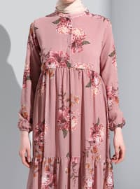 Dusty Rose - Multi - Polo neck - Fully Lined - Modest Dress