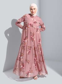 Dusty Rose - Multi - Polo neck - Fully Lined - Modest Dress