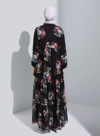 Black - Multi - Polo neck - Fully Lined - Modest Dress