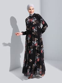 Black - Multi - Polo neck - Fully Lined - Modest Dress