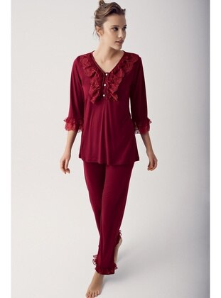 Burgundy - Pyjama Set - Artış Collection