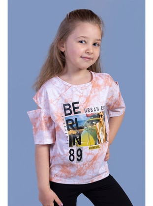 Printed - Crew neck - Unlined - Brown - Girls` T-Shirt - Toontoy