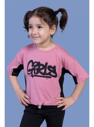 Printed - Crew neck - Unlined - Dusty Rose - Girls` T-Shirt - Toontoy
