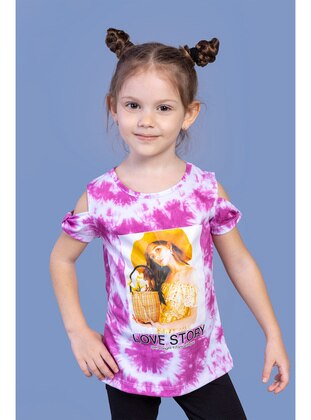 Printed - Crew neck - Unlined - Purple - Girls` T-Shirt - Toontoy