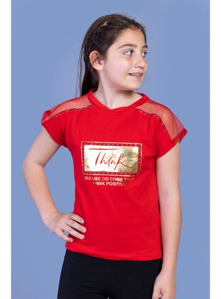 Printed - Crew neck - Unlined - Red - Girls` T-Shirt - Toontoy