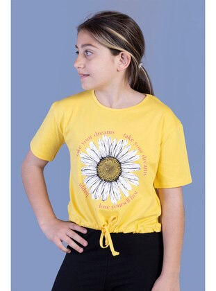 Printed - Crew neck - Unlined - Yellow - Girls` T-Shirt - Toontoy