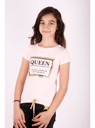 Toontoy Kız Çocuk Queen Varak Leoapar Baskılı Tişört-Pudra