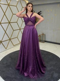 Purple - Fully Lined - Evening Dresses