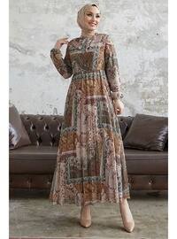 Beige - Fully Lined - Modest Dress