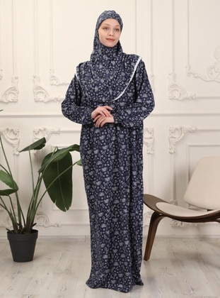 Navy Blue - Floral - Unlined - Prayer Clothes - AHUSE