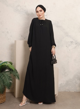 Black - Lined Collar - Unlined - Modest Dress - MODAEFA