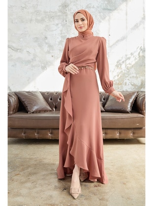 Camel - Modest Evening Dress - VAVİNOR