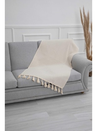 Sofa Shawl With Braided Detail Tassels 80 X 170,Ks-1 Cream