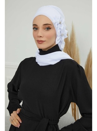 أبيض - حجابات جاهزة - Aisha`s Design