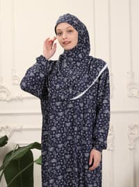 Navy Blue - Floral - Unlined - Prayer Clothes