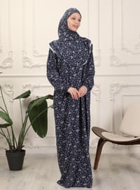 Navy Blue - Floral - Unlined - Prayer Clothes