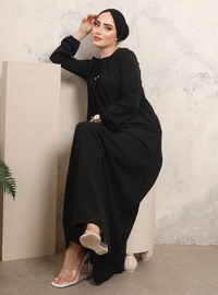 Lined Collar Modest Dress Black