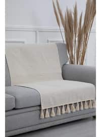 Sofa Shawl With Braided Detail Tassels 80 X 170,Ks-1 Cream