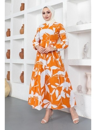 Orange - Modest Dress - Benguen