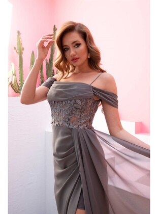 Fully Lined - 1000gr - Gray - Evening Dresses - Carmen
